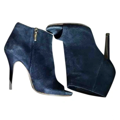 Pre-owned Gianvito Rossi Leather Open Toe Boots In Blue