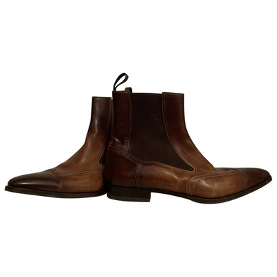 Pre-owned Santoni Leather Ankle Boots In Brown
