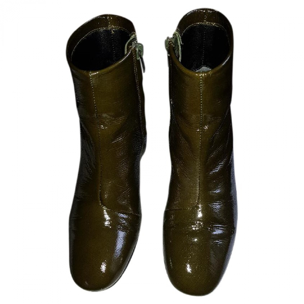 green patent boots