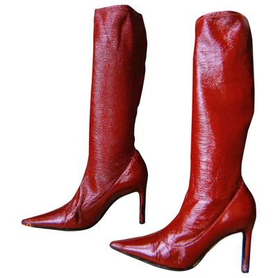 Pre-owned Casadei Leather Ankle Boots In Red