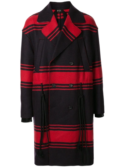 N°21 Drawstring Striped Coat In Red