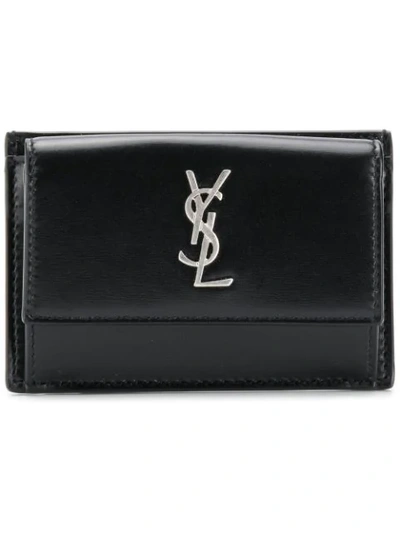 Saint Laurent Logo Leather Flap Wallet In Black