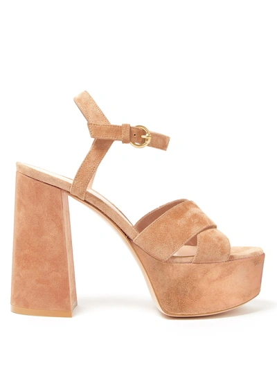 Gianvito Rossi Crossover-front 70 Platform Suede Sandals In Nude