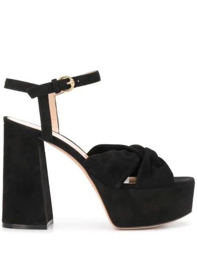 Gianvito Rossi Poppy 70 Knotted Velvet Platform Sandals In Black