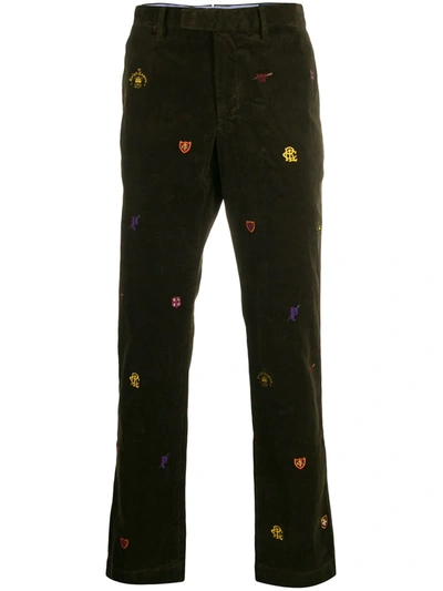 Polo Ralph Lauren Embroidered Straight-leg Trousers In Green