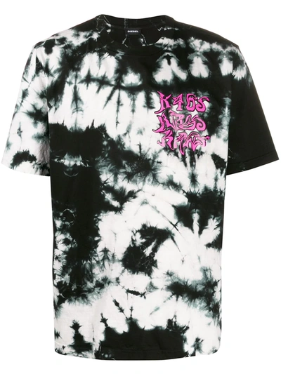 Diesel Kaos Tie-dye Print T-shirt In Black