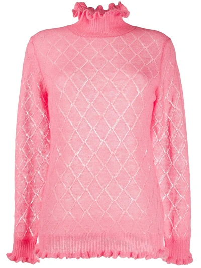 Undercover Diamond-knit Turtle Neck Jumper In Pink