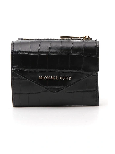 Michael Michael Kors Crocodile Effect Logo Wallet In Black