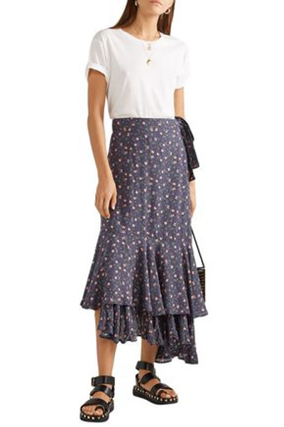 Apiece Apart Rosita Floral-print Voile Wrap Skirt In Indigo