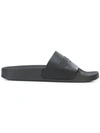 Balmain Calypso Logo-embossed Leather Slides In Black