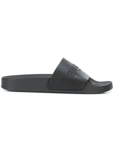 Balmain Calypso Logo-embossed Leather Slides In Black