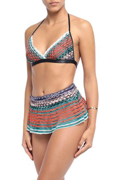 Missoni Mare Layered Crochet-knit And Stretch-satin Triangle Bikini In Papaya