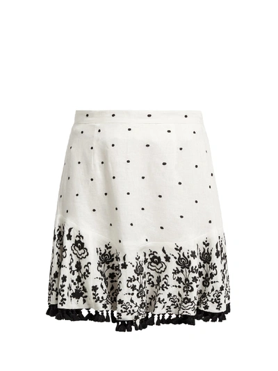 Zimmermann Tali Tasseled Embroidered Linen Mini Skirt In Ivory