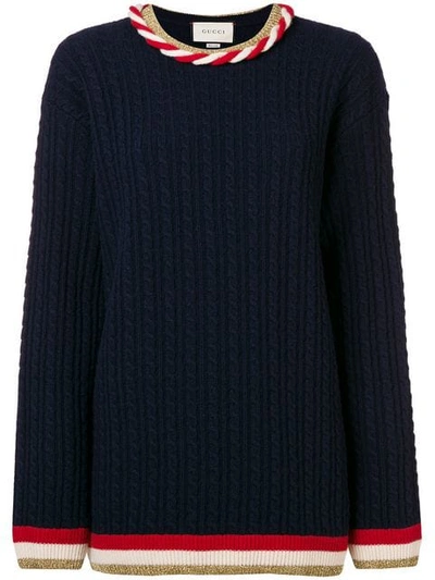 Gucci Wool And Cashmere Pullover With Contrasting Details In Blue
