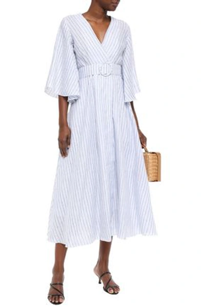 Gül Hürgel Belted Striped Linen Midi Wrap Dress In Light Blue