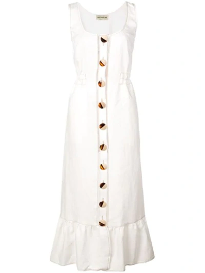 Nicholas Ruffle-trimmed Button-detailed Linen Midi Dress In Ivory