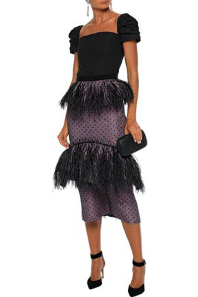 Brock Collection Embellished Layered Tulle And Brocade Midi Skirt In Lavender