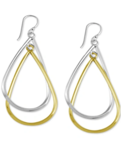 Essentials Double Teardrop Drop Earrings In Silver- & Gold-plate In Two-tone