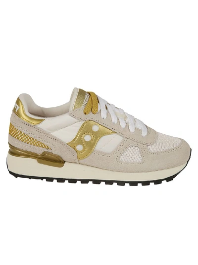 Saucony Paneled Sneakers In White/gold