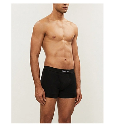 Tom Ford Logo-embroidered Cotton-blend Jersey Boxers In Black