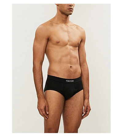 Tom Ford Logo-print Slim-fit Stretch-cotton Briefs In Black