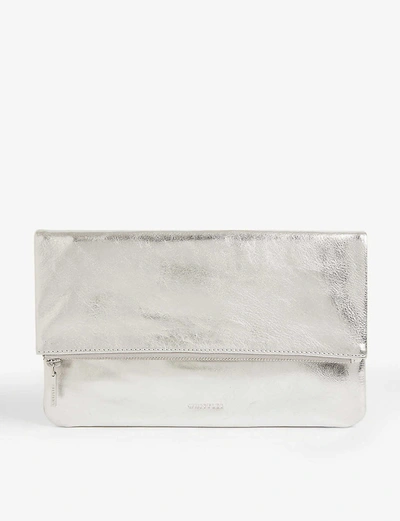 Whistles Chapel Metallic Leather Clutch Bag In Silver