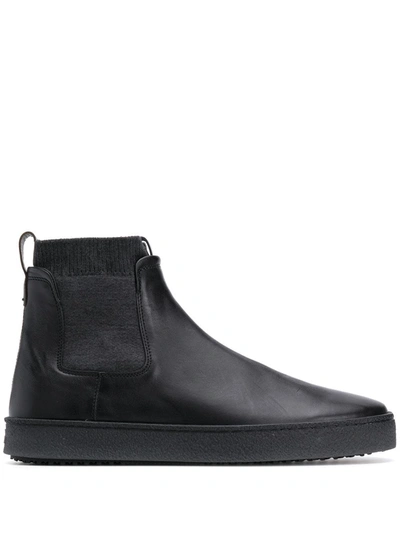 Hogan Contrast Texture Slip-on Ankle Boots In Black