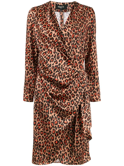 Paule Ka Leopard Print Wrap Dress In Brown