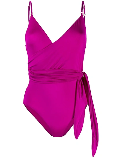 Stella Mccartney Embellished Wrap-effect Swimsuit In Purple