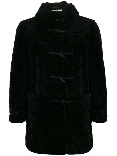 Saint Laurent Shearling Duffle Coat In Black