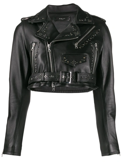 Amiri Studded Cropped Biker Jacket In Black