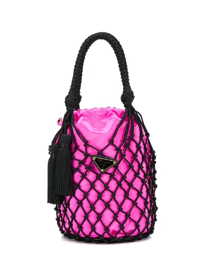 Prada Netted Logo Plaque Bucket Bag In Rosa