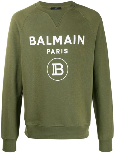 Balmain Logo Print Sweatshirt In Green