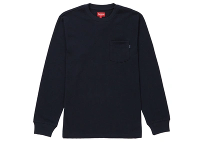 Pre-owned Supreme L/s Pocket Tee (fw18) Navy