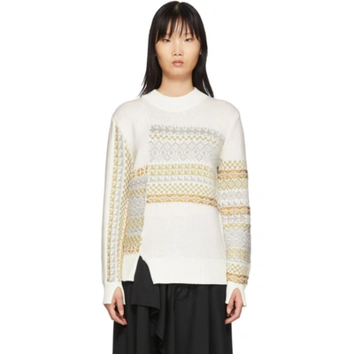 3.1 Phillip Lim / フィリップ リム Asymmetric Patchwork Metallic Fair Isle Wool-blend Sweater In Multi-colour