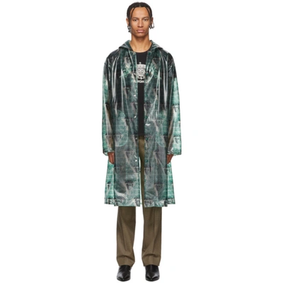 Undercover Green Valentino Edition Printed Long Rain Coat In Green Base