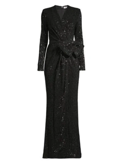 Rebecca Vallance Women's Mona Sequin Wrap Gown In Black