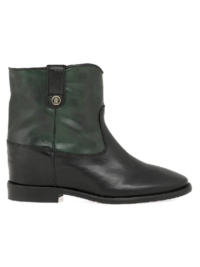 Tommy Hilfiger Leather Boot In Black/green