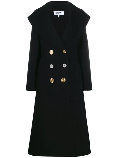 Loewe Contrasting Buttons Double-breasted Coat In Black