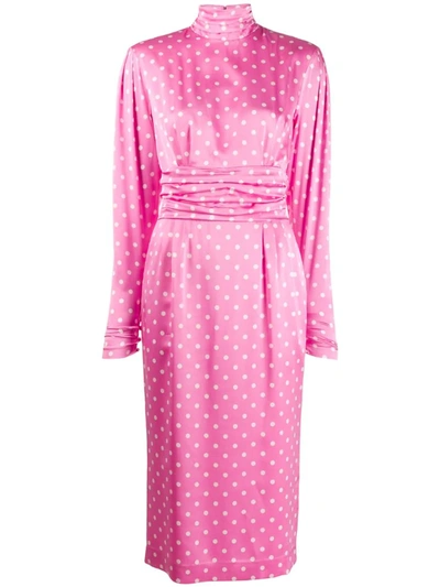 Alessandra Rich Polka-dot Silk-satin Midi Dress In Pink
