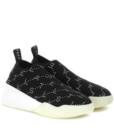 Stella Mccartney Loop Monogram Jacquard-knit Slip-on Sneakers In Black