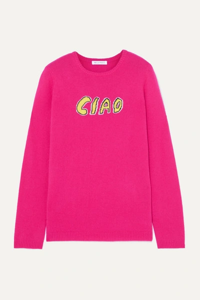 Bella Freud Ciao Intarsia Cashmere Sweater In Pink