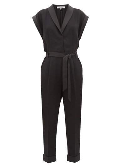 Frame Tux Belted Satin-trimmed Crepe Jumpsuit In Black
