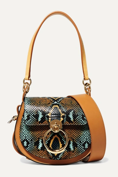 Chloé Tess Small Snake-effect And Smooth Leather Shoulder Bag In Orange
