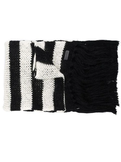 Saint Laurent Striped Knit Scarf In Black