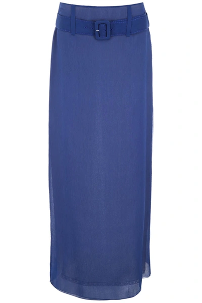 Prada Long Crepon Skirt In Blue
