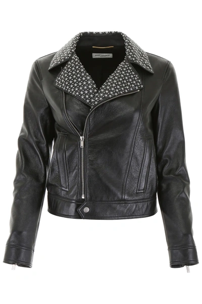 Saint Laurent Leather Jacket In Black,silver