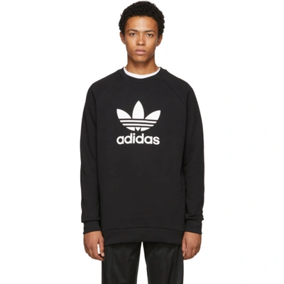 Adidas Originals Trefoil-print Crew Neck Sweatshirt In Black