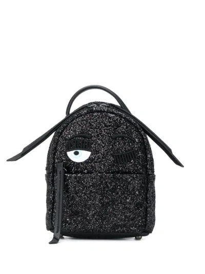 Chiara Ferragni Small Glitter Flirting Backpack In Black