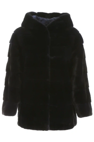 Mavina Mink Fur Coat In Black,blue